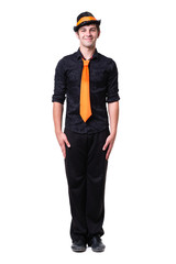 Disco dancer showing some movements against isolated white