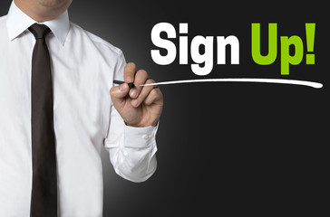 sign up is written by businessman background concept