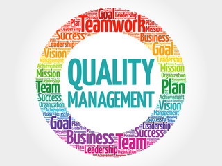 Quality Management circle stamp word cloud, business concept