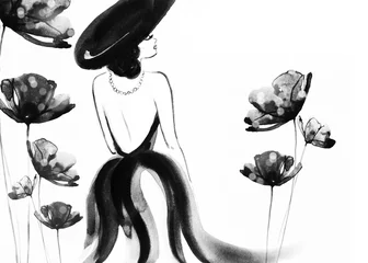 Photo sur Plexiglas Visage aquarelle woman with elegant dress .abstract watercolor .fashion background