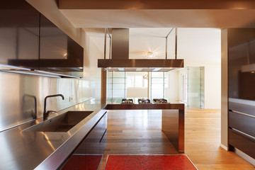 Interior of modern house, kitchen, nobody, empty