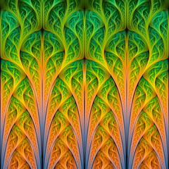 Abstract fractal background, green-orange mosaic  interlacing pattern