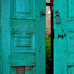 Old green door detail from famous tourism city Bodrum Turkey