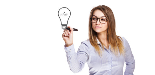 The girl draws marker lamp