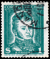 Stamp printed in Chile shows portrait of Bernardo O'Higgins