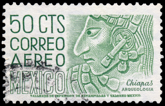Stamp printed in the Mexico shows Chiapas, Bas-relief Profile