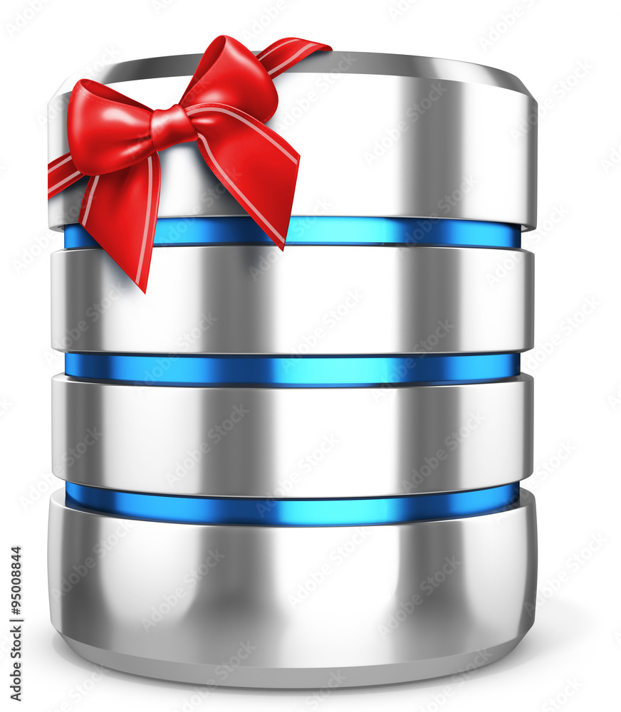 Aufkleber 3d hard disk and database with red bow