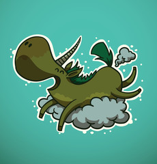 Vector Farting unicorn. Cartoon image of a funny green farting unicorn on a turquoise background.