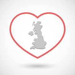 Line hearth icon with  a map of the UK