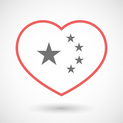 Line hearth icon with  the five stars china flag symbol