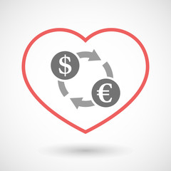 Line hearth icon with a dollar euro exchange sign