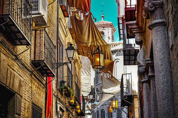picturesque backstreet in Toledo - obrazy, fototapety, plakaty