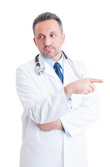 Doctor or medic making get inside the office gesture