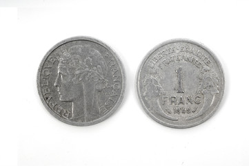 One franc aluminium french coin from 1949