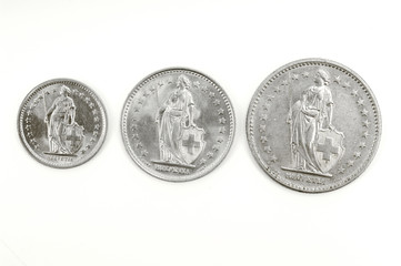 half,one and two, francs, Swiss coin