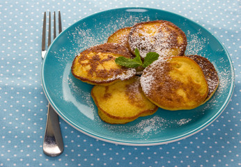 pancakes on blue ceramic plate