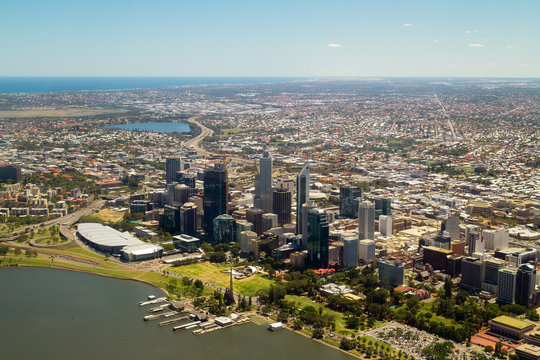 Aerial View Of Perth City Skyline, Western Australia 