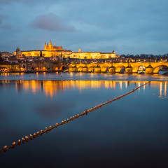 View of the famous Castle and Charles Bridge at Dawn.
