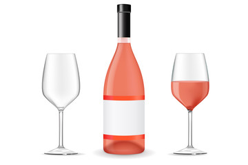 Bottle of rose wine with a glass. 