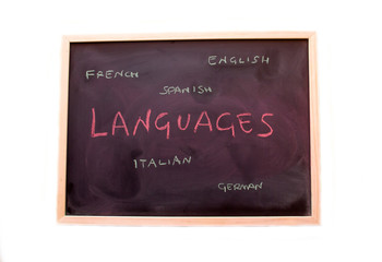 Blackboard with language lesson on white background