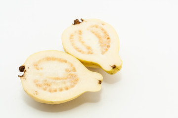 Guava fruit cut into two pieces