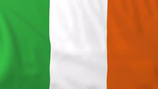 Flag of Ireland, slow motion waving. Rendered using official design and colors. Highly detailed fabric texture. Seamless loop in full 4K resolution. ProRes 422 codec.