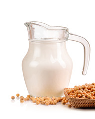 milk with soy beans on white background
