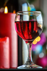 glasses of red wine with Christmas decoration