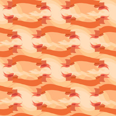 Orange ribbons seamless pattern on cream background