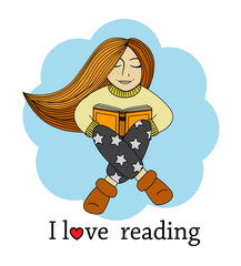 Fototapeta premium Cartoon redhead girl sitting and holding book