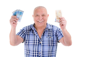 Closeup portrait, happy, excited successful senior lucky elderly