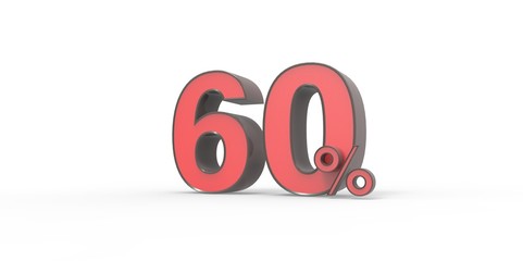 3D rendering of a red and gray black 60 percent letters on a white background