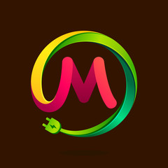 Obraz premium M letter with wire plug icon.