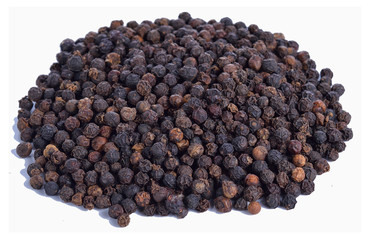 black peppers on the white background