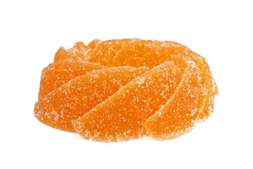 Tasty orange fruit jelly on white background