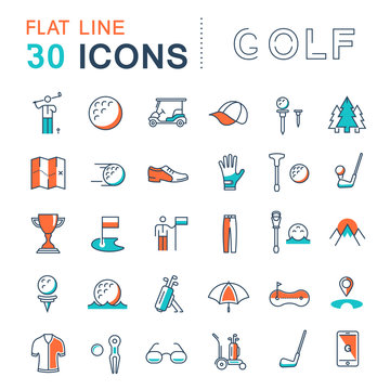Set Vector Flat Line Icons Golf