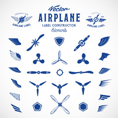Abstract Vector Airplane Labels or Logos Construction Elements. Isolated - obrazy, fototapety, plakaty