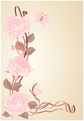 Background for text with roses and butterflies in art Nouveau style.