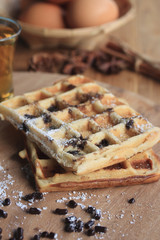 tasty waffle with honey