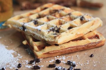 tasty waffle with honey