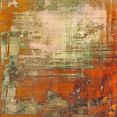 Grunge texture with decorative elements and different color patterns: yellow (beige); brown; red (orange); green