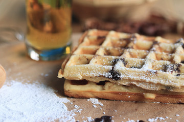 tasty waffle with honey