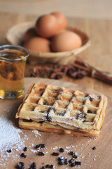 tasty waffle with honey