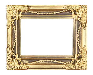 Gold picture frame on white background.
