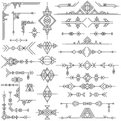 Collection of vector geometric line art design elements. Tribal style.