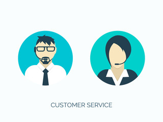 Vector illustration. Flat customer service avatars. Communication and online support