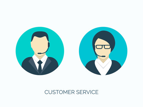 Vector illustration. Flat customer service avatars. Communication and online support