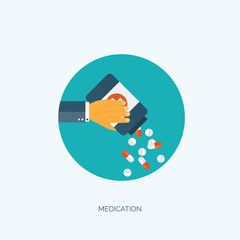 Vector illustration. Flat medical background. First aid and diagnostic. Medical research and therapy. Global healthcare