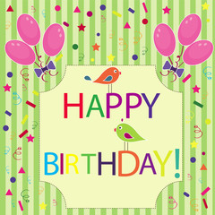 birthday card with birds vector