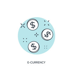 Flat lined coins icon. E-currency concept background.